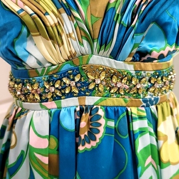 OC by Oleg Cassini VTG 760's Lime Green Strappy Y2k Midi Silk Dress - Size 4 - Picture 5 of 10